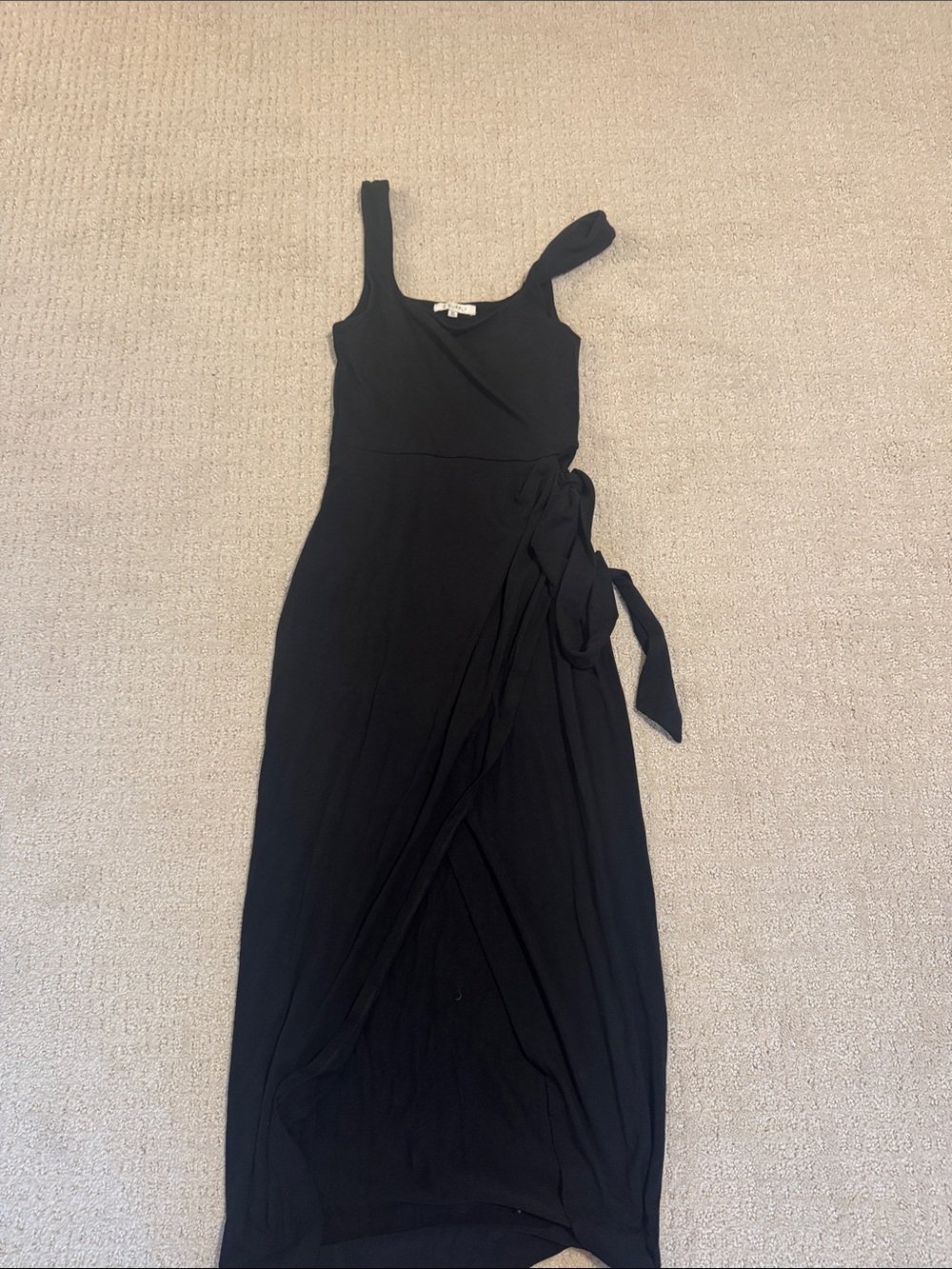 Z Supply Black Asymmetric Strap Wrap Midi Dress
